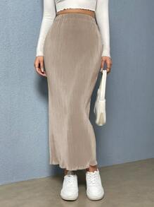 SHEIN Essnce Saia longa casual minimalista de cor sólida feminina