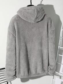 Manfinity Homme 超大码男士泰迪熊抽绳连帽卫衣，落肩字母刺绣，灰色连帽衫，男士套头连帽衫，男士冬季连帽衫，男士街头风连帽衫 - 淺灰色 - 查看 2