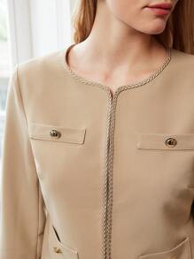 MOTF PREMIUM CONTRAST TRIM BUTTON DETAIL PATCH POCKET JACKET - Khaki - View 3