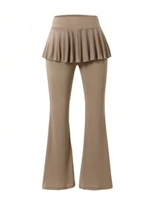 Teen Girl Khaki Comfortable Fabric 2 In 1 Long Skirt-Pants - Khaki - View 1