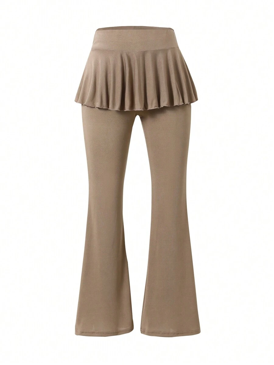 Teen Girl Khaki Comfortable Fabric 2 In 1 Long Skirt-Pants - Khaki - View 1