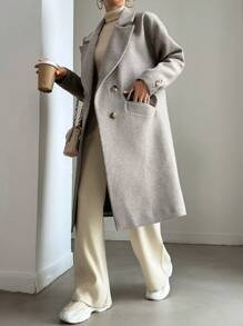 EURMUSE Lapel Neck Double Breasted Overcoat - Grey - View 5