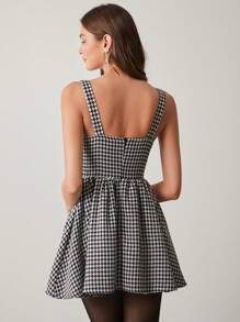 Enchnt Autumn Dress, Women's Romantic Plaid Design Fluffy Princess Dress, Fashion, Date Party Dress - Black - View 5