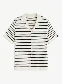 Manfinity VCAY Men's Slim Fit Casual Turndown Collar Short Sleeve Knit Sweater, Suitable For Autumn And Winter - Black and White - View 1