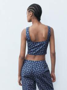 Maija Ladies Summer Geometric Print Zippered Short Fashion Tank Top - Blue - View 4