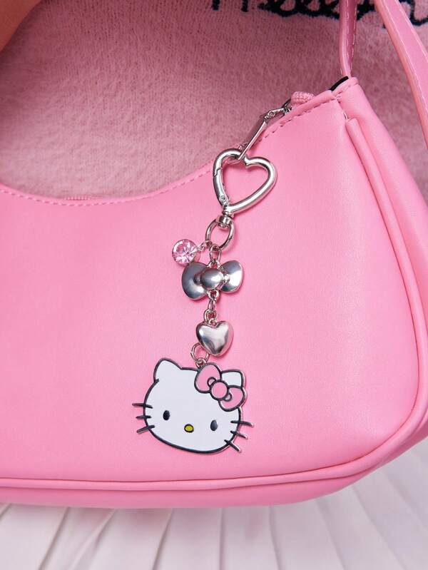 HELLO KITTY AND FRIENDS | SHEIN Porte-clés/Charm de sac en forme de cœur avec nœud papillon adorable en strass 3D