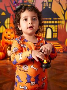 Newborn Baby Girl Halloween Graphic Print Jumpsuit, Casual Daily Wear, For Halloween Party