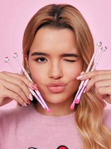 HELLO KITTY AND FRIENDS | SHEIN 4pcs/Set 3D Kitty Design Pink Eye Makeup Brushes - Baby Pink - View 9