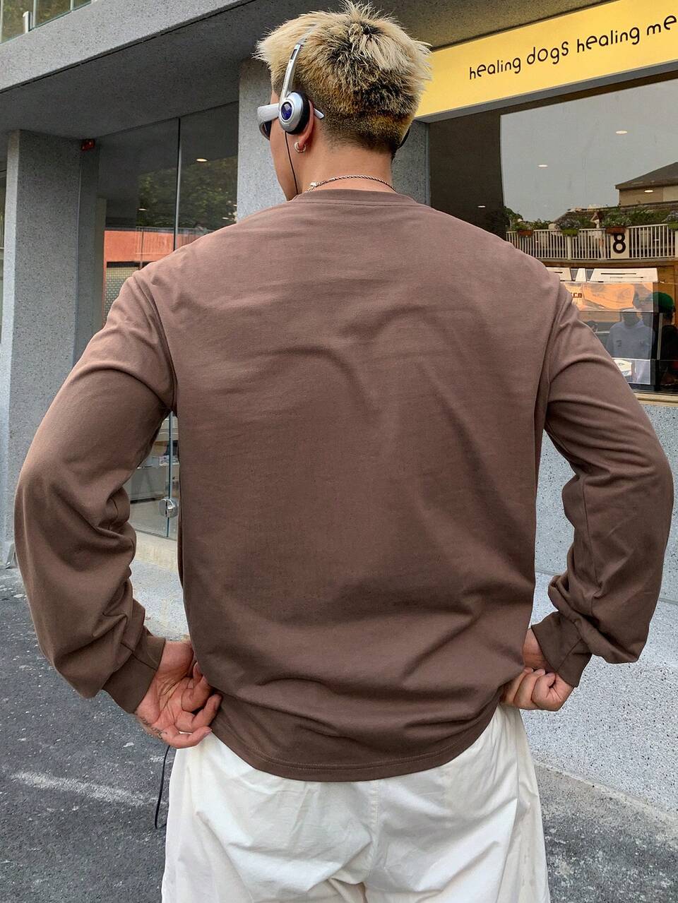 Men's Letter Print Round Neck Long Sleeve T-Shirt, Summer,Graphic Tees