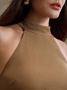 Anewsta 2 piezas Conjunto de top sin mangas con decoración de cadena de estilo minimalista y pantalones de pierna ancha para mujer