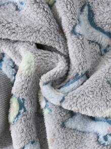 SHEIN 男婴可爱恐龙图案羊毛圆领长袖睡衣套装，秋冬 - 深灰色 - 查看 3