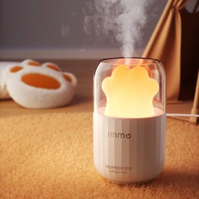 JMMO Humidificateur, humidificateur mini en forme de patte de chat 2 en 1, patte de chat et éclairage ambiant, brume nano-fine silencieuse pour la maison, la chambre, cadeaux de Noël, indispensable pour l'automne et l'hiver, accessoires de vacances, fournitures de camping