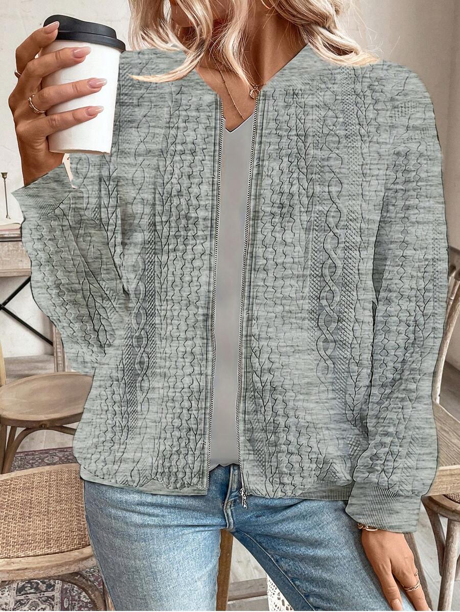 Chaqueta casual de primavera/otoño con textura y cierre frontal con cremallera - Gris Claro - Ver 1