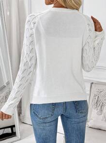Chiquease Plain Front Button Long Sleeve Hollow Simple Casual Top - White - View 2