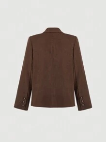 SHEIN MOD Blazer con botones y ribete de cinta de color marrón oscuro, para otoño/invierno, casual de negocios, salir - Café integral - Ver 4