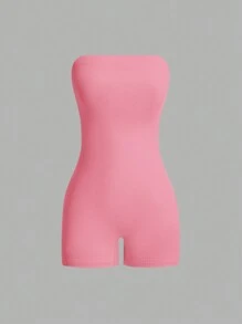 SHEIN EZwear Women's Summer Solid Color Tube Top Casual Tight Romper - Multicolor - View 4
