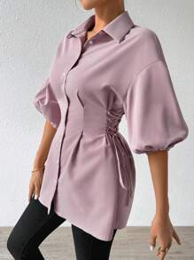 Mulvari Einfarbige Hemd mit Kordelzug, Knopfleiste vorne und Knöpfen an der Seite