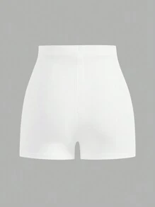 SHEIN Tall CURVE Quần short màu trơn cạp cao ôm vừa vặn cho nữ - trắng - Xem 2