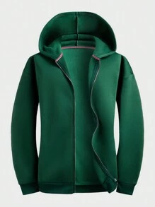 Manfinity Homme Men's Solid Color Zip Up Hooded Long Sleeve Casual Sweatshirt - Green - View 1