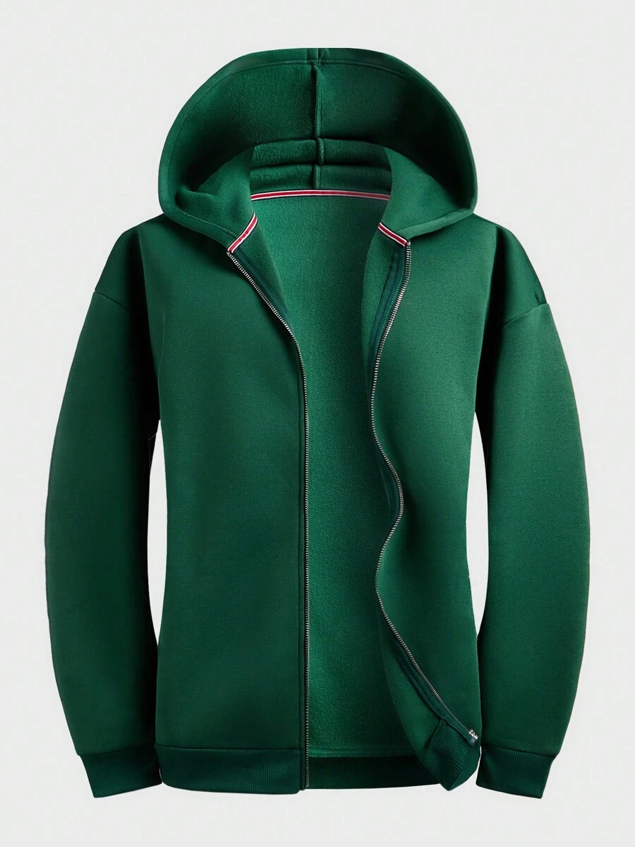 Manfinity Homme Men's Solid Color Zip Up Hooded Long Sleeve Casual Sweatshirt - Green - View 1