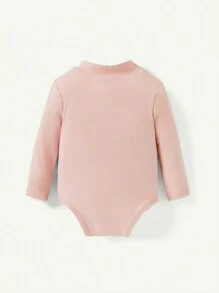 Bộ 2 món/Bộ đồ liền thân dệt kim màu trơn cổ lọ dài tay cho bé gái - Hồng - Xem 2