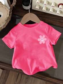 Baby Girl Tops Casual Daily Versatile Simple Sports Fun Pattern Print Tops Suitable For  In Spring And Summer - Hot Pink - View 2