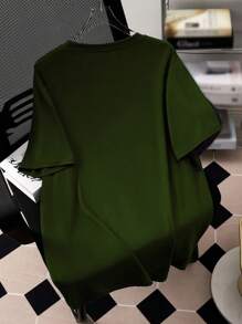 Claim Dot 男士圆领短袖纯色休闲印花宽松舒适 T 恤 - 軍綠色 - 查看 2