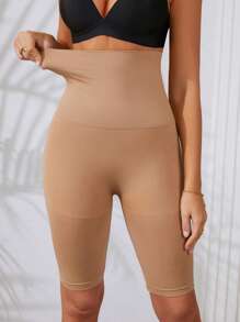 Quần short giảm béo eo cao màu trơn liền mạch - Màu be - Xem 6