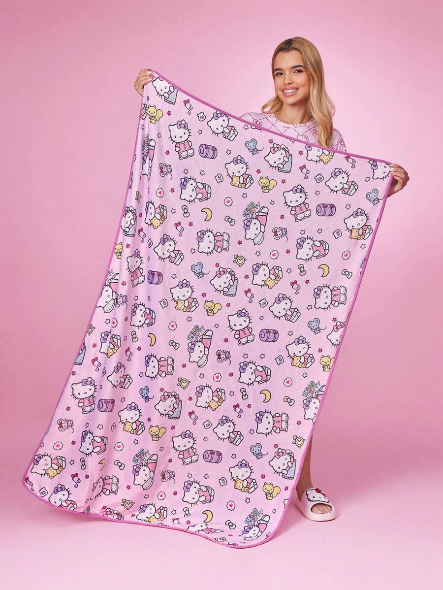 HELLO KITTY AND FRIENDS | SHEIN Flannel Full Pattern Blanket - Pink - View 1