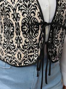 SHEIN Frenchy 大码女装秋季复古印花背心返校机场装 - 黑與白 - 查看 5