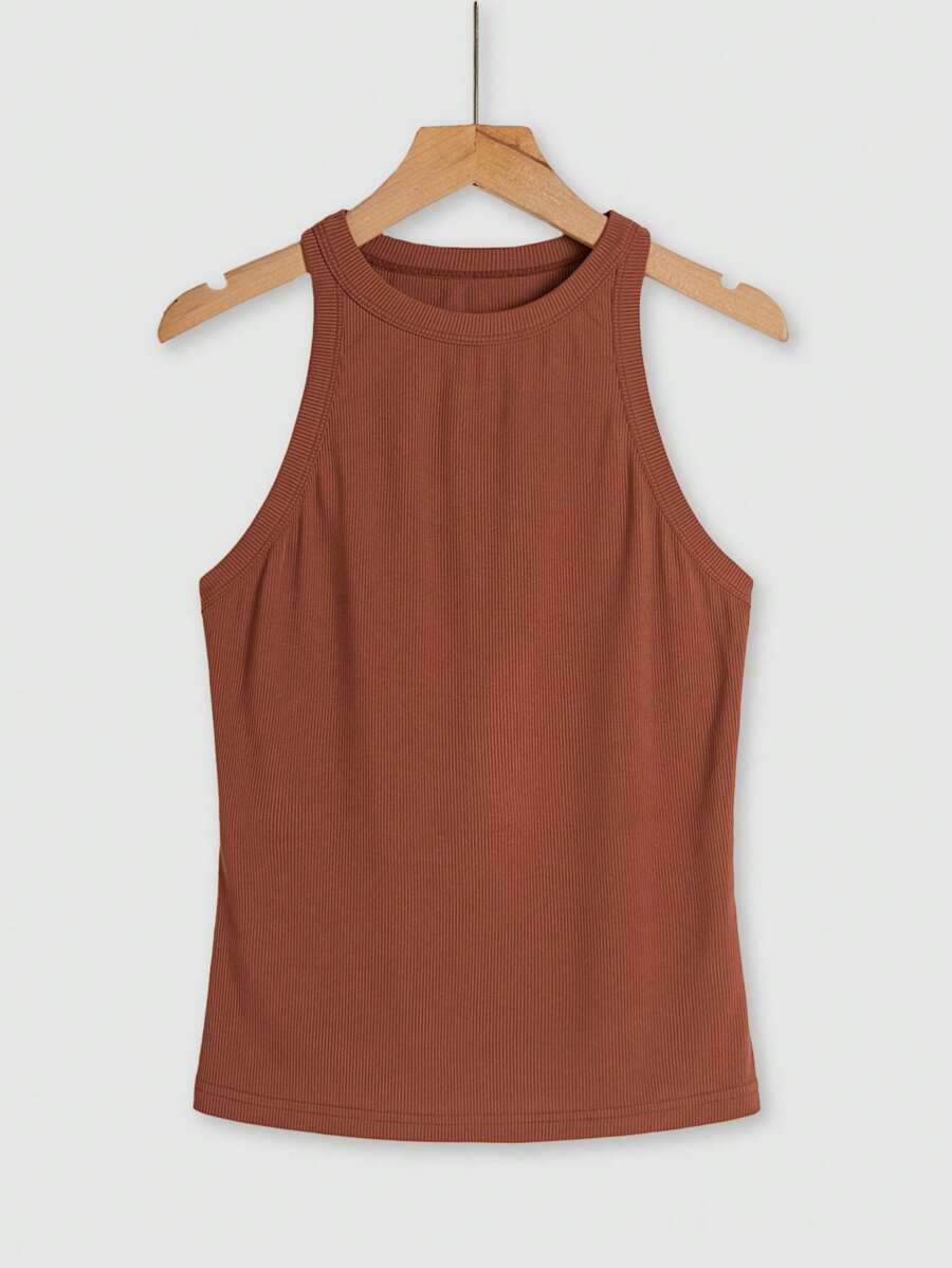 Chiquease Women's Casual Solid Color Tank Top, Summer - Brown - View 1