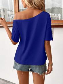 SHEIN LUNE Women's Casual Heart Print Asymmetrical Neck T-Shirt, Summer