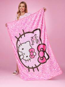 HELLO KITTY AND FRIENDS | SHEIN Pink Kitty Cartoon Cat Leopard Print Bed Blanket - Pink - View 2