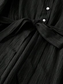 SHEIN LUNE Đầm Maxi Tay Dài Có Cổ Thắt Lưng Màu Trơn Cỡ Lớn Cho Nữ - màu đen - Xem 5