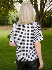 Miaspire Women's Summer Plaid V-Neck Short Sleeve Casual Shirt