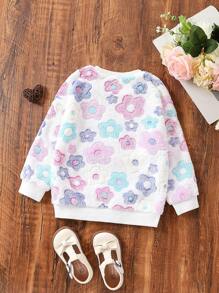 SHEIN Young Girl & Girl Floral Fuzzy Pullover Sweatshirt, Suitable For Pairing With Various Pants, Skirts And Jackets, Versatile And Excellent Cost-Performance, Suitable For Everyday Wear