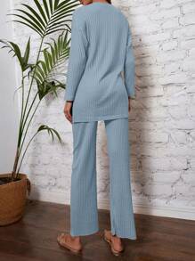 Drop Shoulder Split Hem Tee & Pants