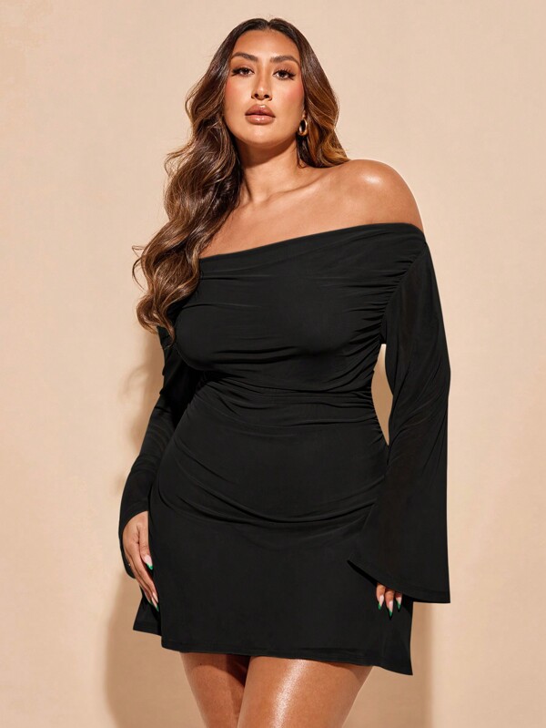 SHEIN BAE Plus Size Women's V-Neck Suspenders Vacation Elegant Romantic Sweet Printed Elastic Mesh Back Strap Long Dress,Birthday Dresses For Women