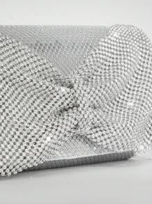 SHEIN BAE 蝴蝶結三摺晚宴手拿包，簡約時尚，適用於女性日常派對 - 銀色 - 查看 4