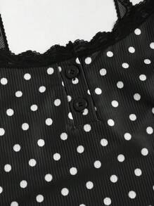 Sweetra Summer Casual Polka Dots Print Lace Trim Camisole