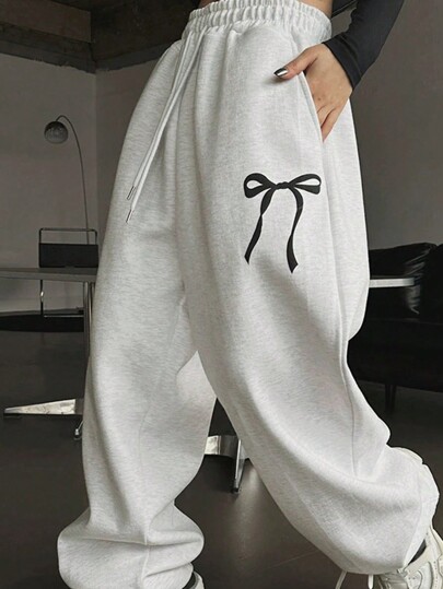 INAWLY Plus Size Straight Leg Casual Fashionable Drawstring Bow Design Sweatpants Graduation,Back To School Outfits,Graduation,Teacher Outfits For Women,Back To School Fall Cloth For Women