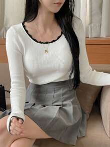 DAZY Women's Autumn/Winter Contrast Color Slim Fit Pullover Sweater