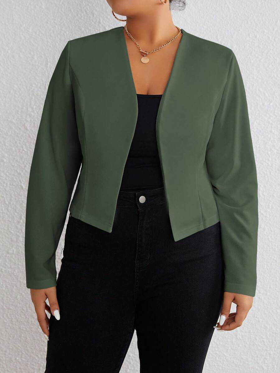SHEIN LUNE Áo khoác Blazer tay dài đơn giản cỡ lớn dành cho nữ - Màu xanh Ô liu - Xem 1