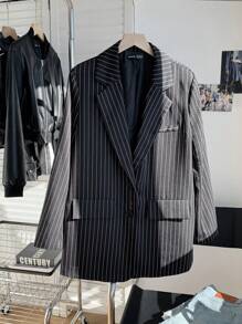 Comfortcana Áo blazer in sọc có túi - màu đen - Xem 4