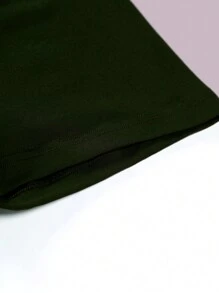 Claim Dot 男士圆领短袖纯色休闲印花宽松舒适 T 恤 - 軍綠色 - 查看 5