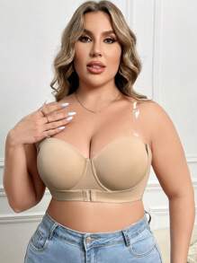 SHEIN Bralette de bandeaux con varillas cómodas de unicolor para mujer de talla grande - Albaricoque - Ver 4