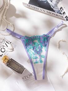 Fantasy Elegant Multicolor Floral Embroidery Sheer Bra And Panty Set - Multicolor - View 3