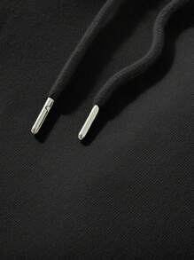 PAVTROS Manfinity Streetrush 2pcs Men's Drawstring Letter Print Long Sleeve Hoodie Jacket And Pants Casual Sweatsuit Set, Rich Soon Hoodie, Hoodie And Sweatpants Set, Men Outerwear Co Ords, Fall Clothes - Black - View 3