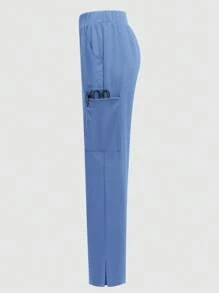 TaskEZ 修身时尚直筒剪裁侧袋设计制服磨砂裤 - 藍色 - 查看 3