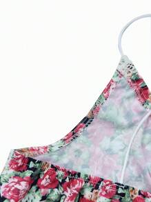 SHEIN Unity 女士花卉印花撞色蕾丝细肩带短款背心 - 彩色 - 查看 4